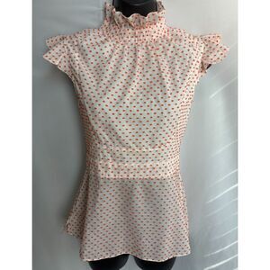 Teija Polka Dot Ruffles Mock Neck Blouse NEW Size XS Babydoll Retro Pinup 60s